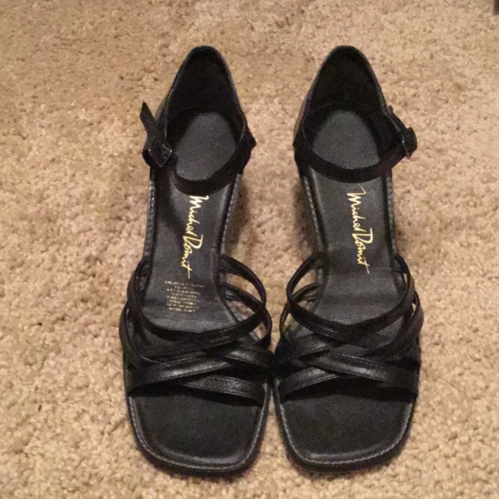 Black leather heeled sandal